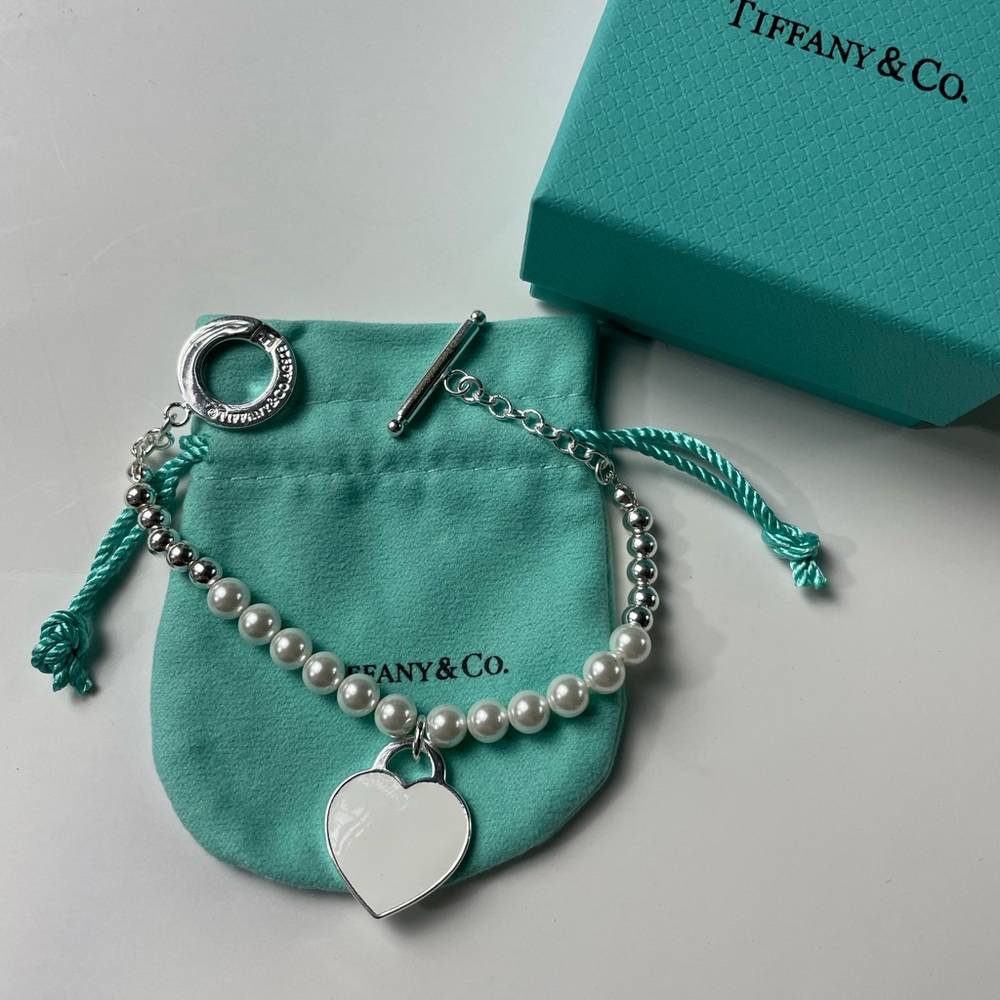 Tiffany & Co. Silver and White Heart Charm Bracelet